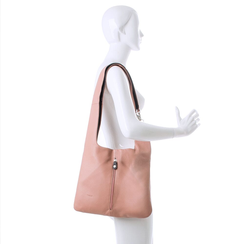 Multifunctional bicolor bag pink and black in smooth calf leather 