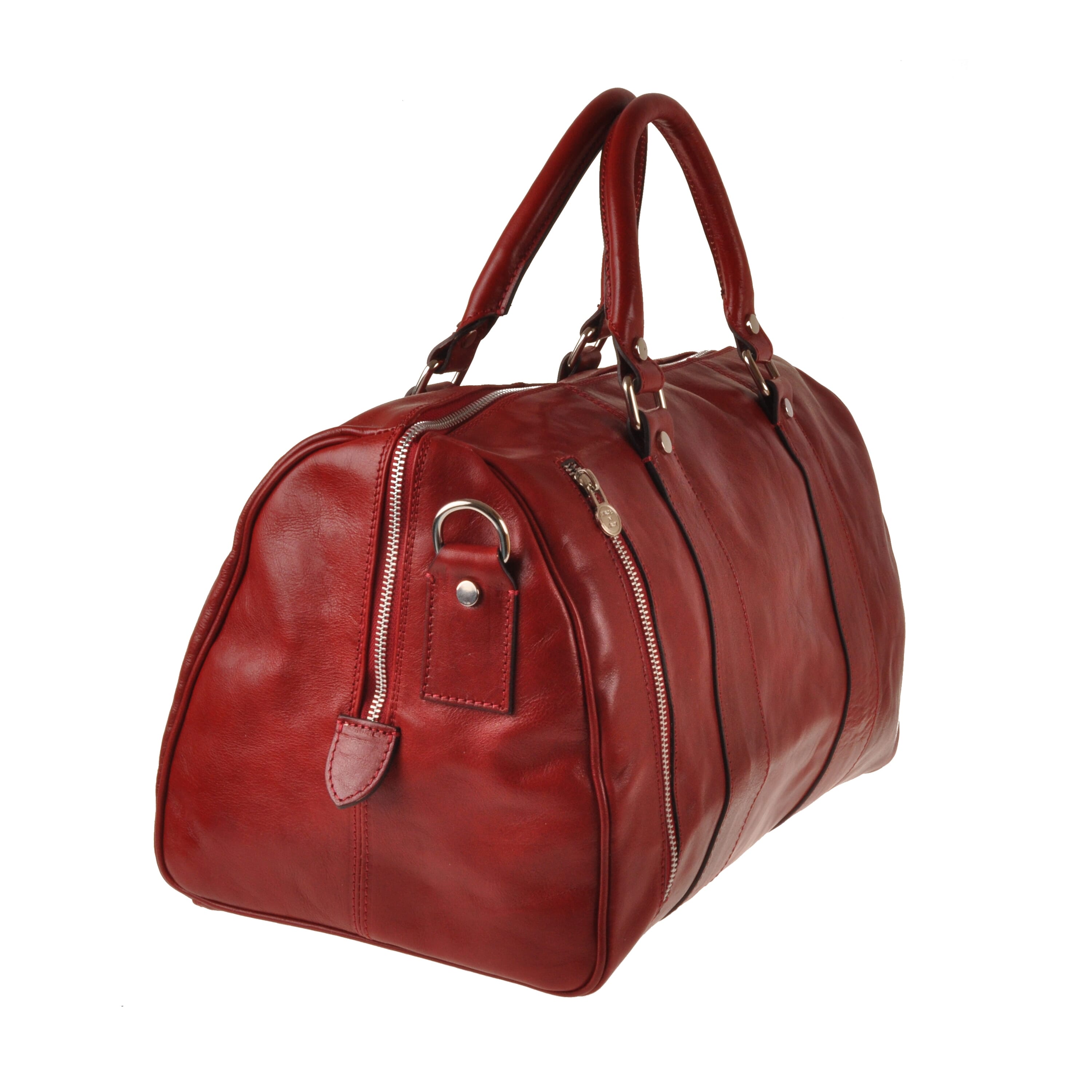 Red leather 2025 travel bag