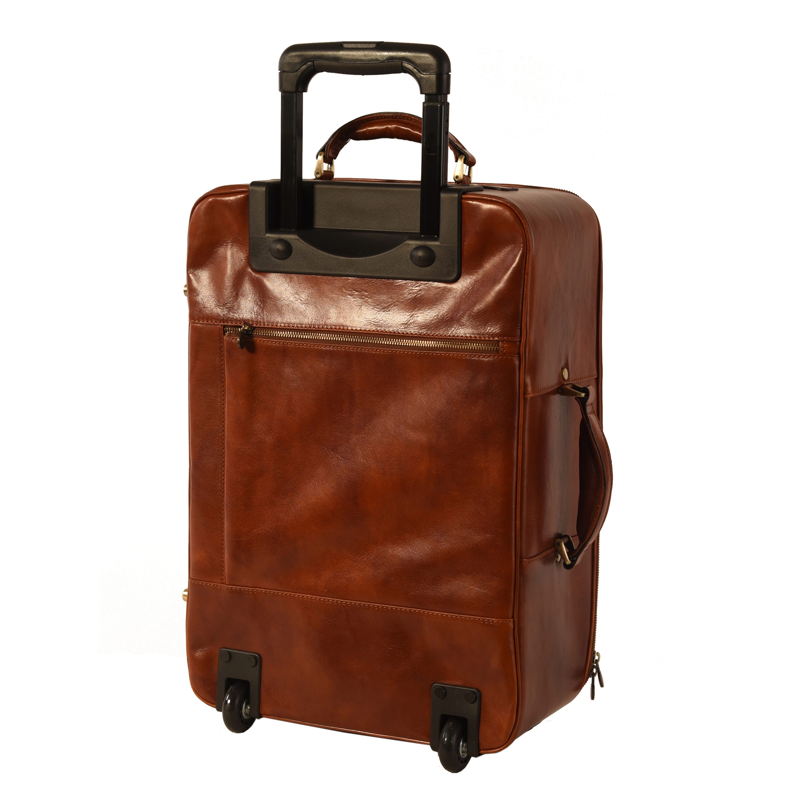 Marco Polo 4 Wheels vertical brown leather trolley and side handle Ponte Vecchio Made in Italy