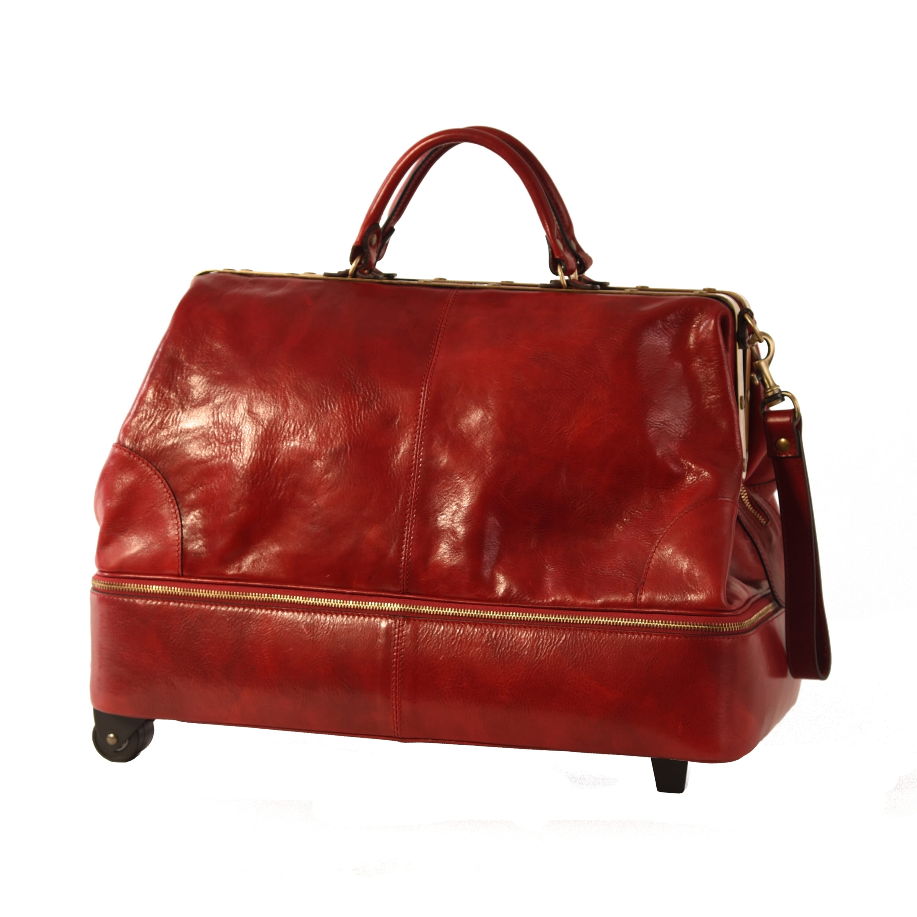 Vespucci Two wheeles double-bottom Gladstone red leather bag Ponte