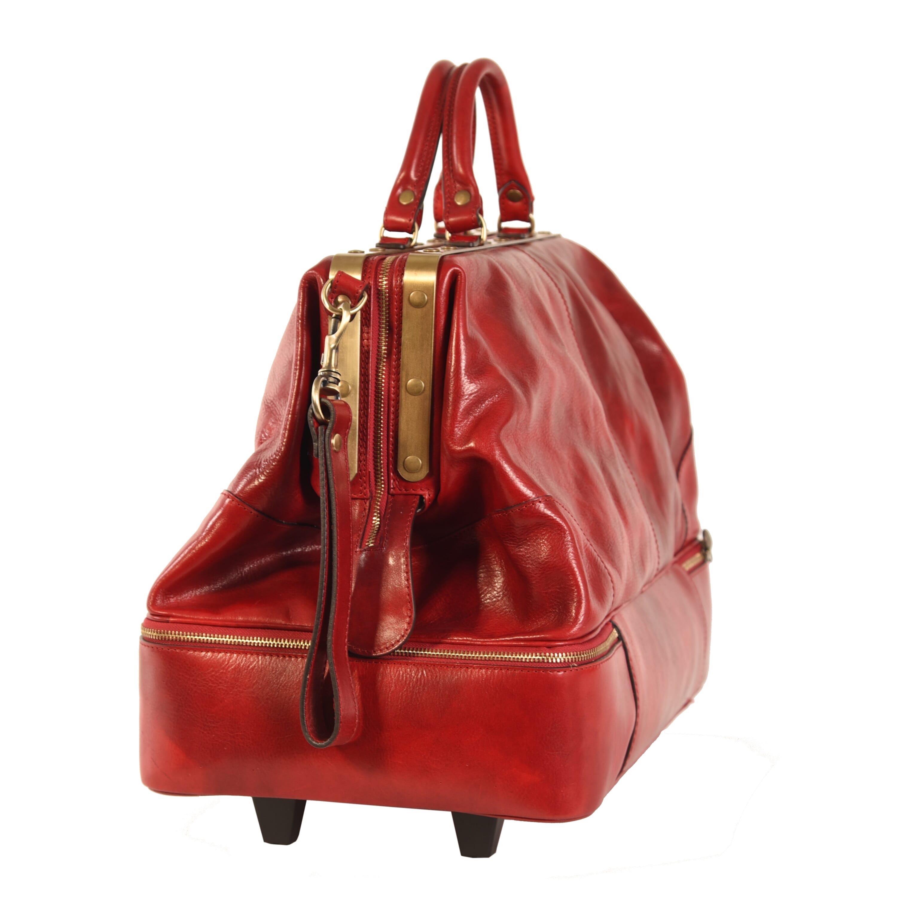 Vespucci Two wheeles double-bottom Gladstone red leather bag Ponte