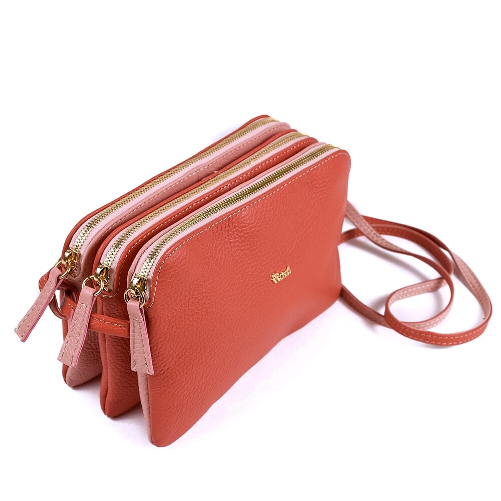 Full grain coral pink leather women mini shoulder bag FREESIA