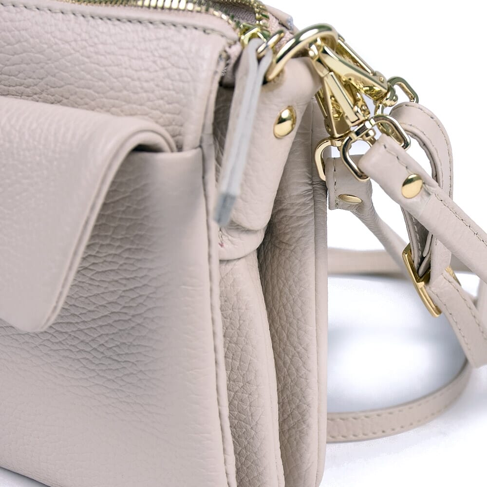 Full grain light grey leather women mini shoulder bag CAMELIA