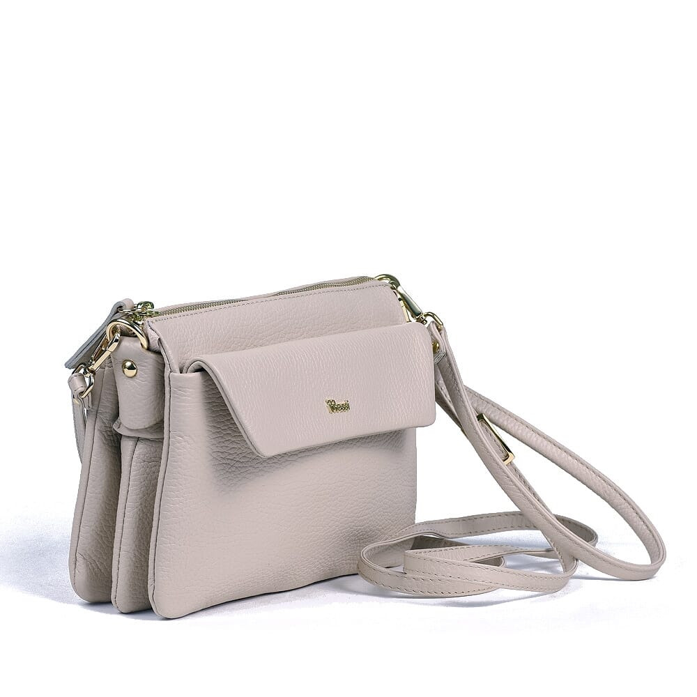 Full grain light grey leather women mini shoulder bag CAMELIA