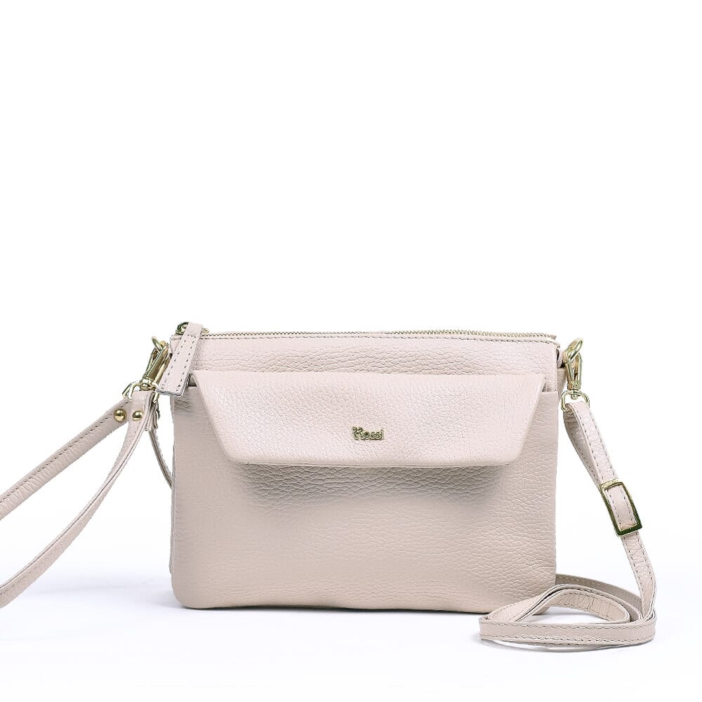 Full grain light grey leather women mini shoulder bag CAMELIA