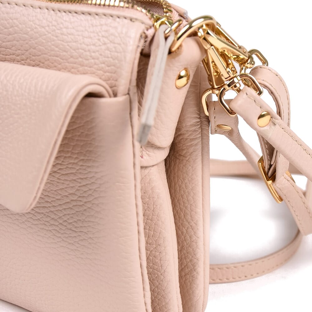 Full grain light beige leather women mini shoulder bag CAMELIA Rossi by Original Tuscany