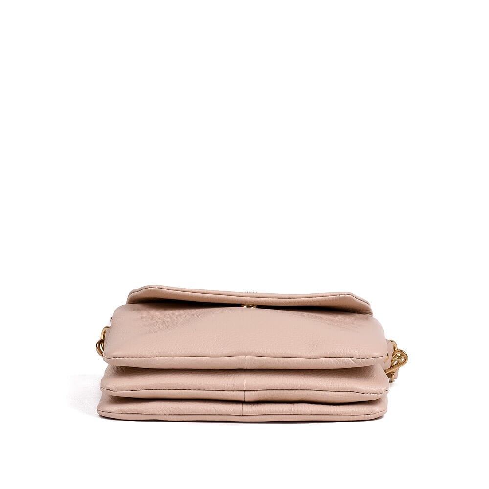 Full grain light beige leather women mini shoulder bag