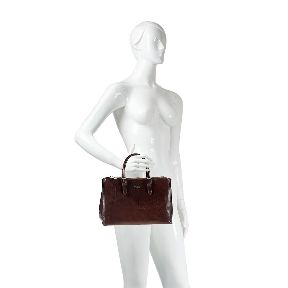 Oriana dark brown leather Tote Chiarugi by Original Tuscany Made in Italy